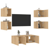 6 Piece TV Wall Units with LED Sonoma Oak Engineered Wood 3216813