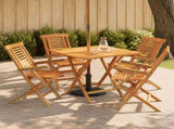 5 Piece Folding Garden Bistro Set Natural Solid Teak Wood 3434101