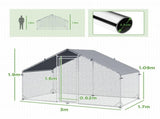 Large Chicken Coop, Galvanised Walk In Chicken Coop Hen House w/ Water-Resist Cover, 3 x 1.7 x 1.9m T3398P347610