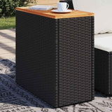 Garden Side Table with Wooden Top Black 58x27.5x55 cm Poly Rattan 365983