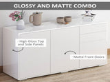 High Gloss Side Cabinet, Push-Open Design with 2 Drawers and 2 Cabinets for Living Room, 74H 117W T3398P377978
