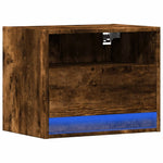 ZNTS Wall-mounted Bedside Cabinet with LED Lights Smoked Oak 852069
