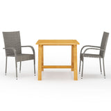 Dining Set Grey Solid acacia wood, PE rattan, Powder-coated steel 3068699