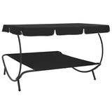 Outdoor Lounge Bed with Canopy Black 313525
