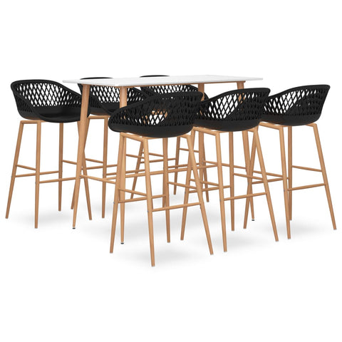 7 Piece Bar Set White and Black 3057448