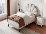 3ft Single Upholstered Velvet Bed, with Adjustable Chic Petal Headboard, Velvet Platform Bed N652P180513W