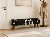 Bench 110 x 30 x 45 cm Real Leather Black and White 42042116