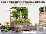 2-Tier Garden Bed with Trellis, Wooden Elevated Planter Box with Drainage Holes, Outdoor T3398P325340