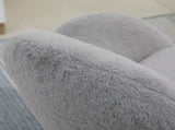 Makeup Vanity Chair, Cute Fluffy Desk Chair with Rolling Wheels for Bedroom Living Room, Grey T3398P378122