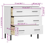 ZNTS Sideboard with 3 Drawers White 77x40x79.5 cm Solid Wood OSLO 350981