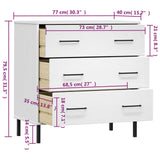 ZNTS Sideboard with 3 Drawers White 77x40x79.5 cm Solid Wood OSLO 350981