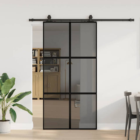 Sliding Door with Hardware Set Black 102.5x205 cm Tempered Glass 3375888