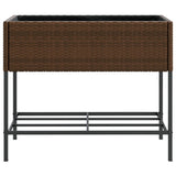 Garden Planter with Shelf Brown Poly Rattan 366385