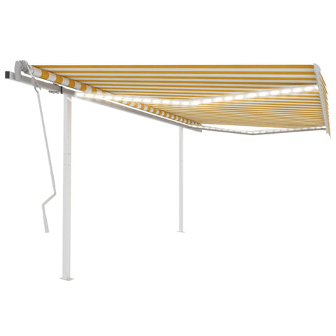 ZNTS Manual Retractable Awning with LED 4.5x3 m Yellow and White 3069963