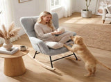 Rocking Chair, Teddy Fleece Rocker Chair with Tufted Wingback, Side Pockets, Rubber Wood Legs, Light T3398P548057