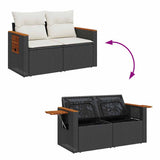 6 Piece Garden Sofa Set with Cushions Black Poly Rattan Acacia 3327584