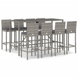 9 Piece Garden Bar Set with Cushions Grey Poly Rattan 3203931