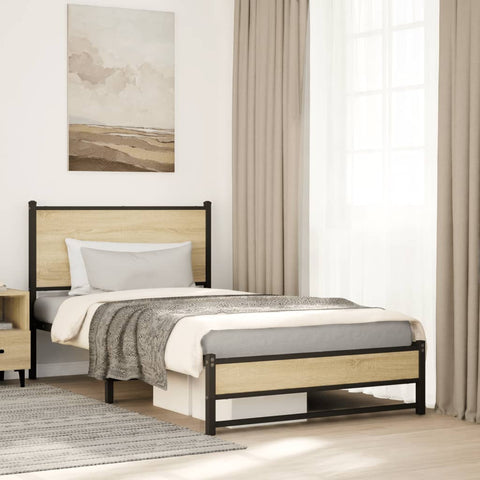 Metal Bed Frame without Mattress Sonoma Oak 100x200 cm 4007881