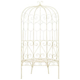 Garden Bench Antique White Wrought Iron Medium Decorative Inlays 45432