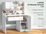Dressing Table and Stool Set, with Storage - White T3398P341397