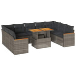 ZNTS 10 Piece Garden Sofa Set with Cushions Grey Poly Rattan Acacia 3327532