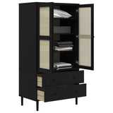 Wardrobe SENJA Rattan Look Black 90x55x175 cm Solid Wood Pine 358036