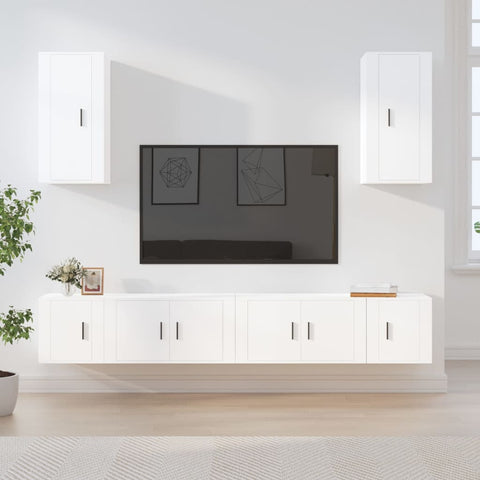 6 Piece TV Cabinet Set White Engineered Wood 3188686