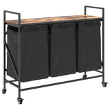 Laundry Basket 3 Compartments with Wheels Smoked Oak 859092
