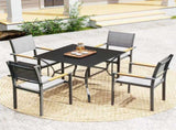 94 x 94 cm Garden Table with Parasol Hole, Outdoor Dining Garden Table for Four with Slatted Metal T3398P317541