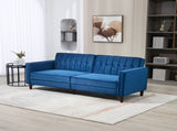 Velvet-Feel Three-Seater Sofa Bed - Blue T3398P423872