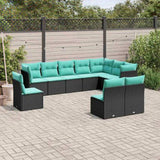 10 Piece Garden Sofa Set with Cushions Black Poly Rattan 3217797