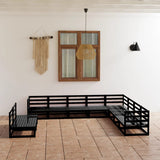 10 Piece Garden Lounge Set Black Solid Pinewood 3075868