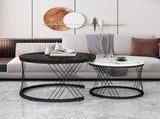 (WF307775BAA) Round Coffee Table, Modern Coffee Table Set of 2 Marble Pattern Top with Metal Frame, N605P245784A