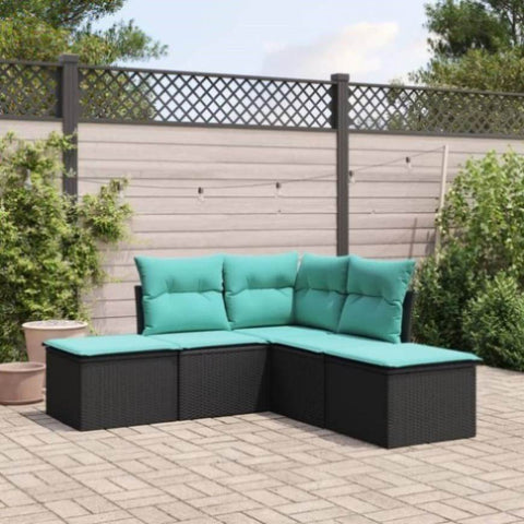 ZNTS 5 Piece Garden Sofa Set with Cushions Black Poly Rattan 3217717
