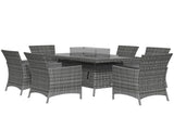 7 Pcs PE Rattan Dining Sets w/ Fire Pit Table, Garden Dining Set w/ Heater Table, Armchairs w/ T3398P325243