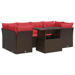 7 Piece Garden Sofa Set with Cushions Brown Poly Rattan Acacia 3326115