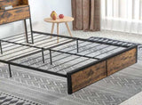 Industrial Double Bed Frame, 4.6FT Steel Bed Base with Storage Headboard, Footboard, Slatted Support T3398P423093