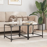 ZNTS Coffee Tables with Black Glass Top 2 pcs 50x50x40 cm Steel 845969