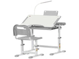 Kids Study Desk and Chair Set w/ Adjustable Height, Storage, Drawer, Grey T3398P347707