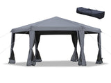 3.8m x 3.2m Pop Up Gazebo Hexagonal Canopy Tent Outdoor Sun Protection with 6 Mesh Sidewalls, Hand T3398P320131