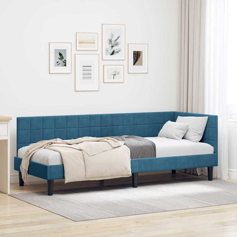 Corner Bed Frame with Headboard Blue 80 x 200 cm Velvet 42016407