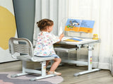 Kids Study Desk and Chair Set w/ Adjustable Height, Storage, Drawer, Grey T3398P347707