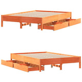 Bed Frame without Mattress Wax Brown 150x200 cm King Size Solid Wood Pine 3301709