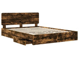 Bed Frame with Drawer Smoked Oak 140 x 190 cm Engineer Wood 3412599
