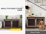 Dog Crate Furniture with Sliding Door for Large Dogs, Walnut Brown T3398P425264