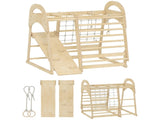 6 in 1 Kids Climbing Frame with Slide, Monkey Bars, Gymnastics Rings, Ladder, Climbing Net, for 3-6 T3398P422172