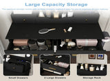 Makeup Vanity Desk with 9 Hollywood Bulbs,with a large mirror, featuring 4 drawers and 1 open W1196P519991