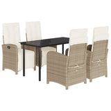 5 Piece Garden Dining Set with Cushions Beige Poly Rattan 3212579