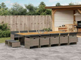 15 Piece Garden Dining Set with Cushions Grey Poly Rattan 3210638