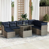 9 Piece Garden Sofa Set with Cushions Grey Poly Rattan Acacia 3326212